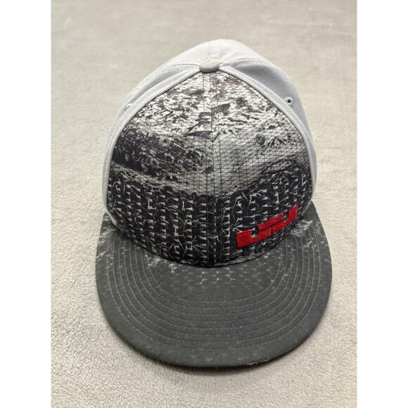 Nike Hat Cap Snap Back Gray Black Red LeBron James Crown Logo Mens One Size - Picture 1 of 7